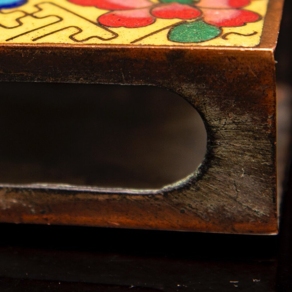 Vintage Cloisonné Enamel Copper Matchbox Holder With Floral Design - Picture 3 of 7